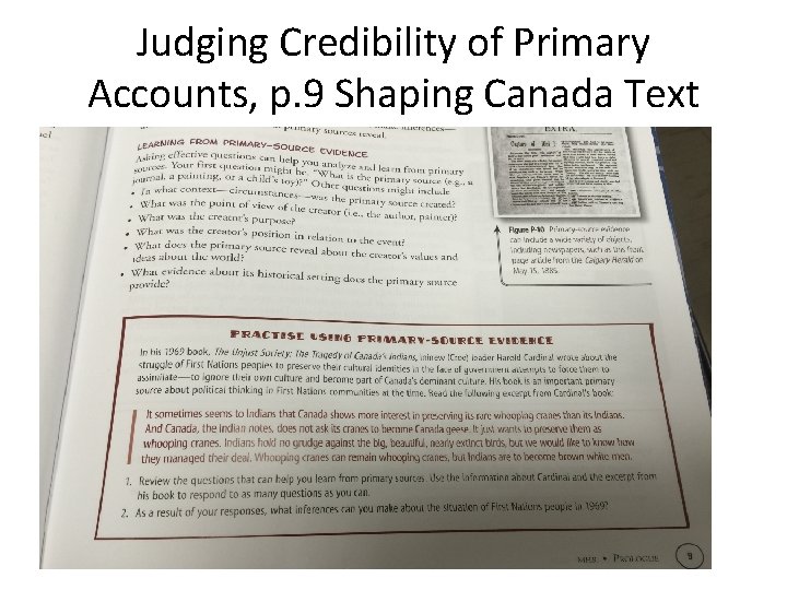 Judging Credibility of Primary Accounts, p. 9 Shaping Canada Text 