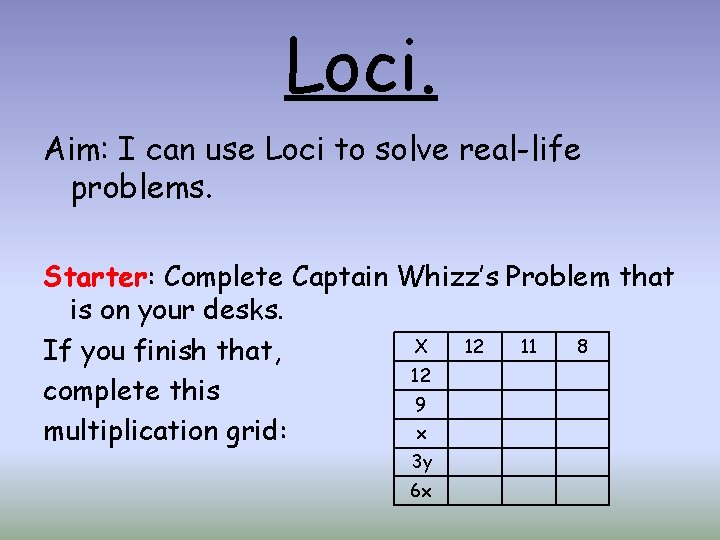 Loci. Aim: I can use Loci to solve real-life problems. Starter: Complete Captain Whizz’s