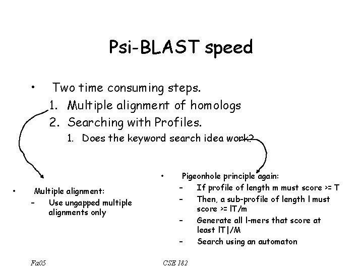 Psi-BLAST speed • Two time consuming steps. 1. Multiple alignment of homologs 2. Searching