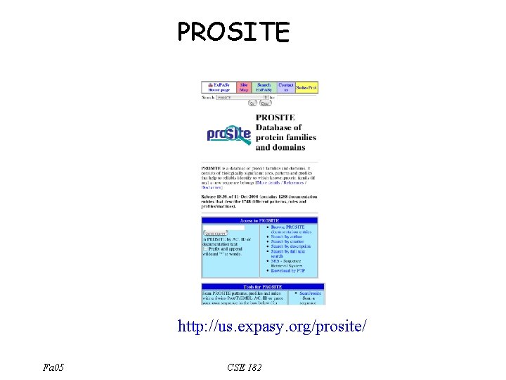 PROSITE http: //us. expasy. org/prosite/ Fa 05 CSE 182 