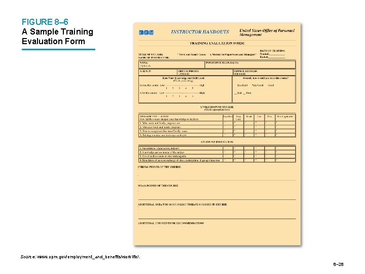 FIGURE 8– 6 A Sample Training Evaluation Form Source: www. opm. gov/employment_and_benefits/worklife/. 8– 28