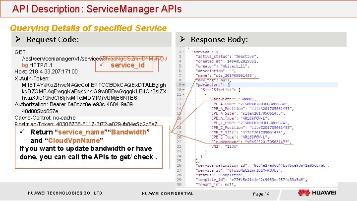 API Description: Service. Manager APIs Querying Details of specified Service Ø Request Code: Ø