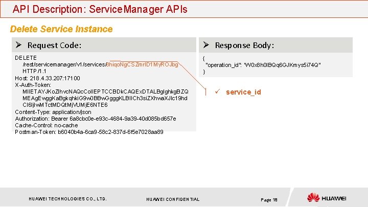 API Description: Service. Manager APIs Delete Service Instance Ø Request Code: Ø Response Body: