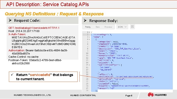 API Description: Service Catalog APIs Querying NS Definitions : Request & Response Ø Request