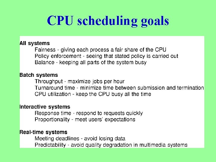 CPU scheduling goals 