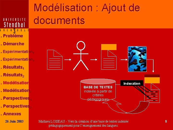 Modélisation : Ajout de documents. Problème. Démarche. Expérimentation 1. Expérimentation 2. Résultats 1. Résultats