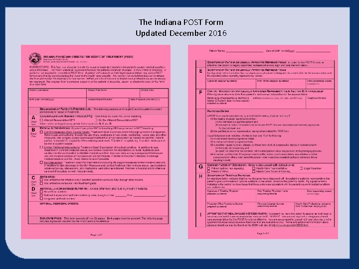 The Indiana POST Form Updated December 2016 