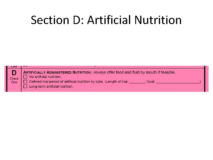Section D: Artificial Nutrition 
