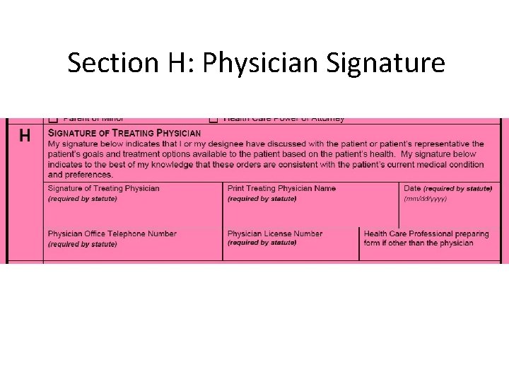Section H: Physician Signature 