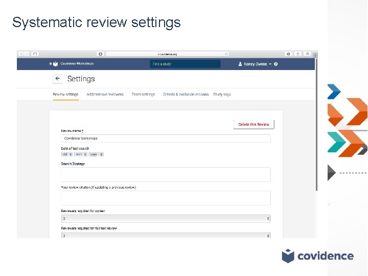 Systematic review settings 