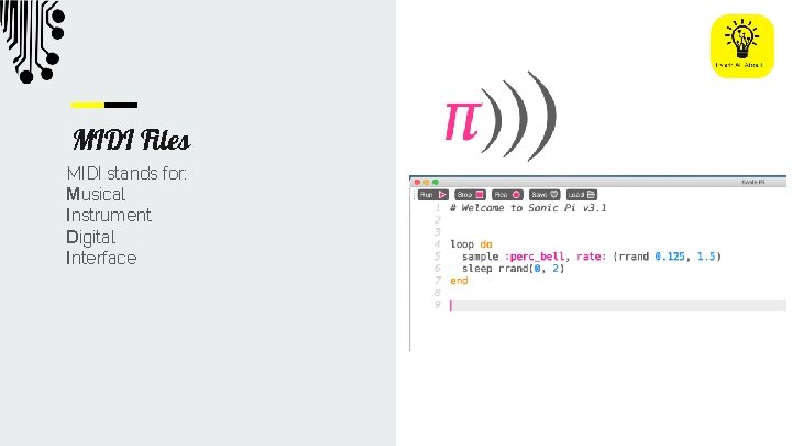 MIDI Files MIDI stands for: Musical Instrument Digital Interface 