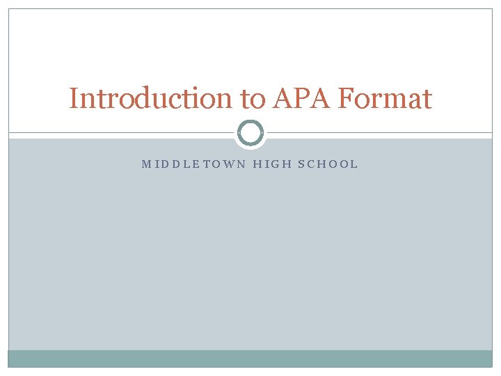 Introduction to APA Format MIDDLETOWN HIGH SCHOOL 