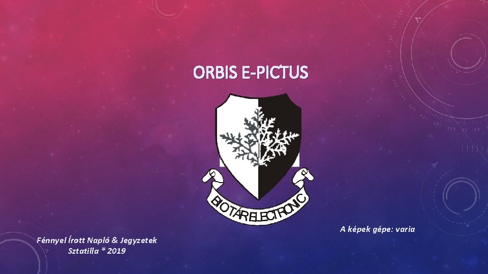 ORBIS E-PICTUS Fénnyel Írott Napló & Jegyzetek Sztatilla * 2019 A képek gépe: varia