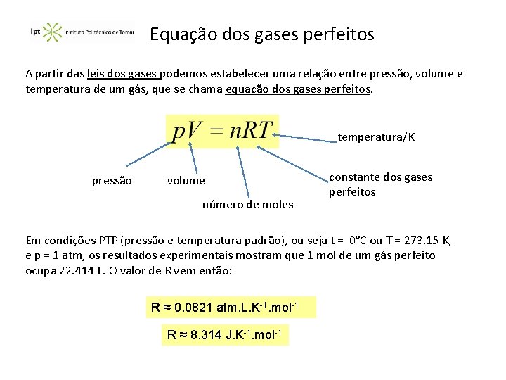 Equação dos gases perfeitos A partir das leis dos gases podemos estabelecer uma relação