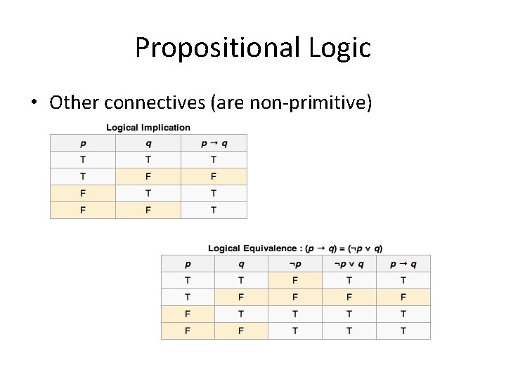 Propositional Logic • Other connectives (are non-primitive) 