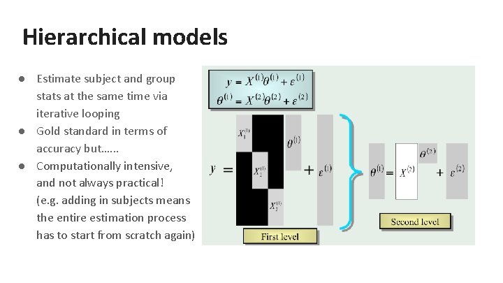 Hierarchical models ● Estimate subject and group stats at the same time via iterative