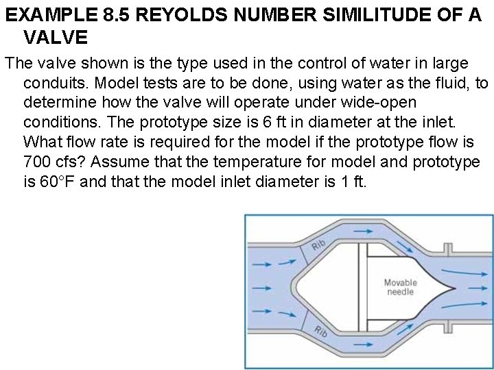 EXAMPLE 8. 5 REYOLDS NUMBER SIMILITUDE OF A VALVE The valve shown is the
