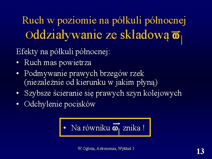 Ruch w poziomie na półkuli północnej Oddziaływanie ze składową | Efekty na półkuli północnej: Ruch w poziomie na półkuli północnej Oddziaływanie ze składową | Efekty na półkuli północnej: