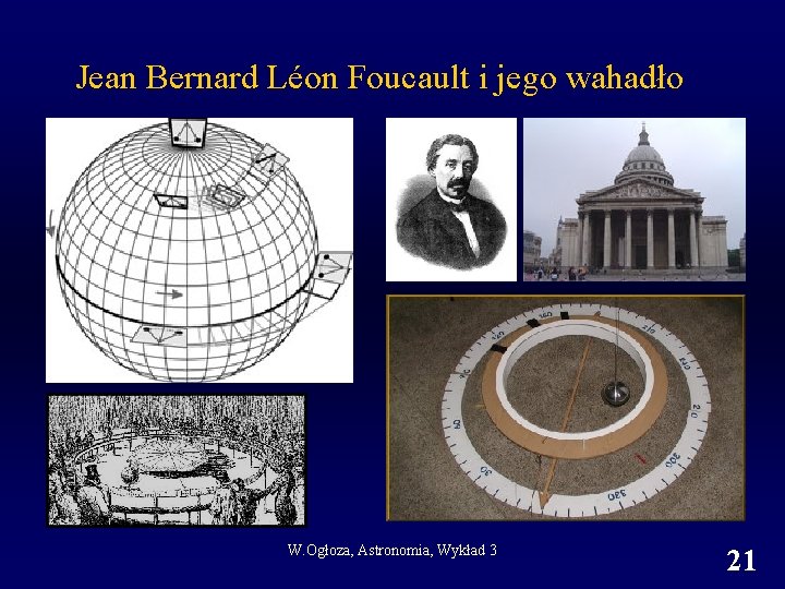 Jean Bernard Léon Foucault i jego wahadło W. Ogłoza, Astronomia, Wykład 3 21 Jean Bernard Léon Foucault i jego wahadło W. Ogłoza, Astronomia, Wykład 3 21