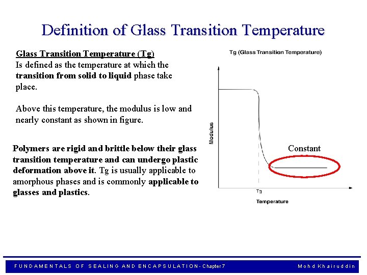 Definition of Glass Transition Temperature (Tg) Is defined as the temperature at which the