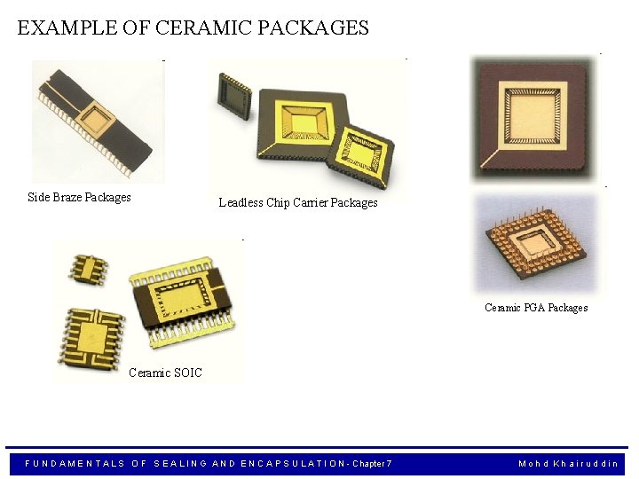 EXAMPLE OF CERAMIC PACKAGES Side Braze Packages Leadless Chip Carrier Packages Ceramic PGA Packages