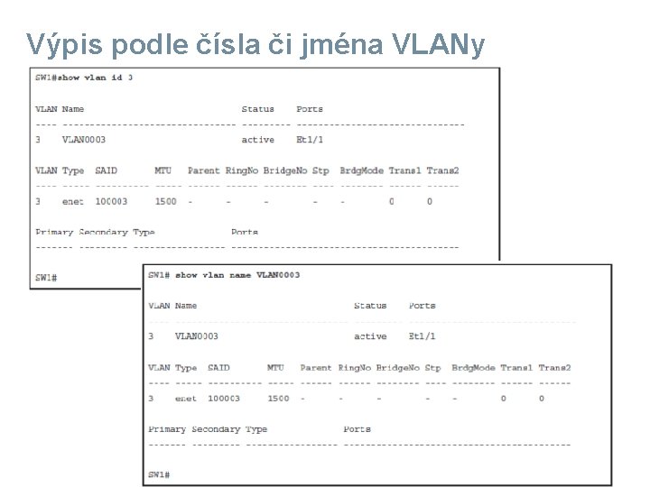 Výpis podle čísla či jména VLANy 