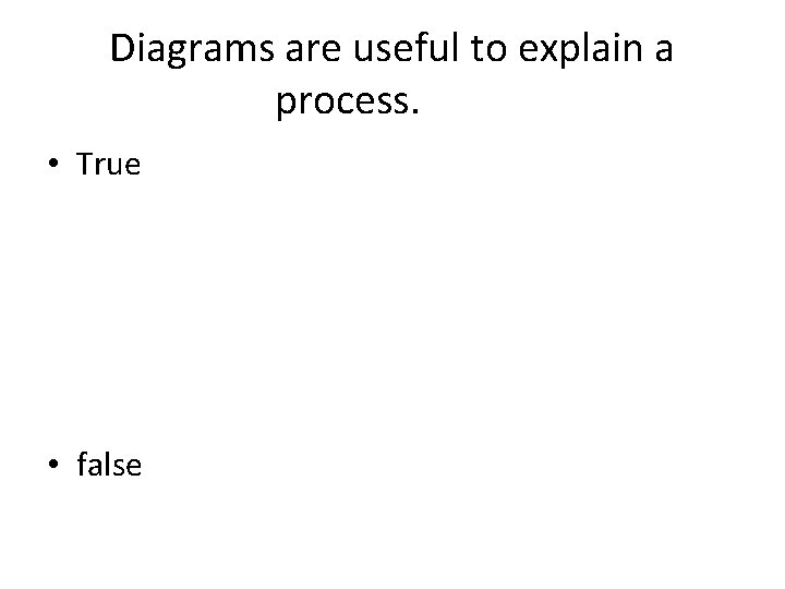 Diagrams are useful to explain a process. • True • false 