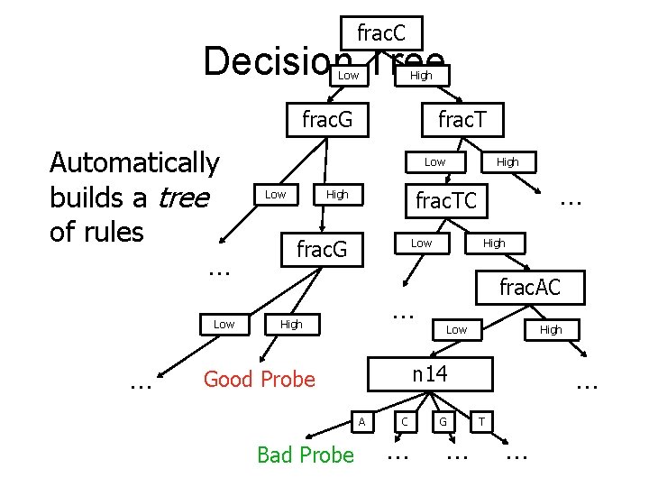 frac. C Decision Tree Low High frac. G Automatically builds a tree of rules