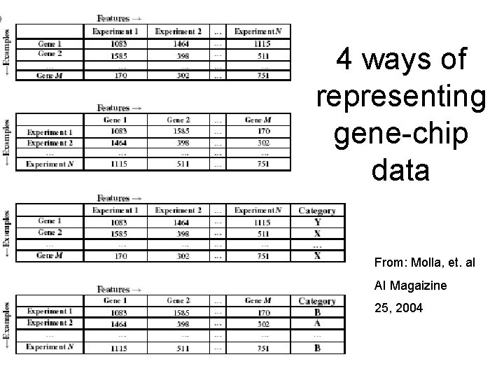 4 ways of representing gene-chip data From: Molla, et. a. I AI Magaizine 25,