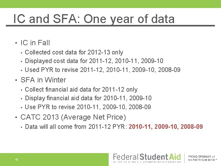 IC and SFA: One year of data • IC in Fall • • SFA IC and SFA: One year of data • IC in Fall • • SFA