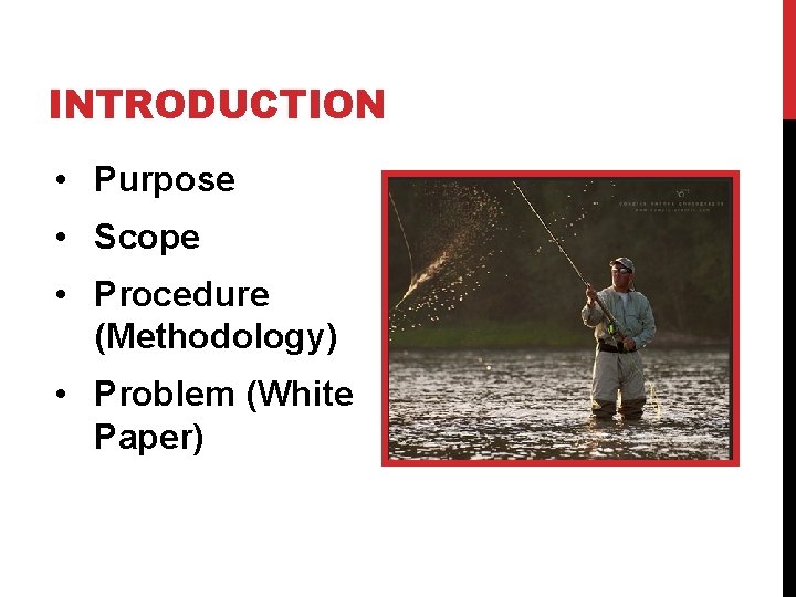 INTRODUCTION • Purpose • Scope • Procedure (Methodology) • Problem (White Paper) 