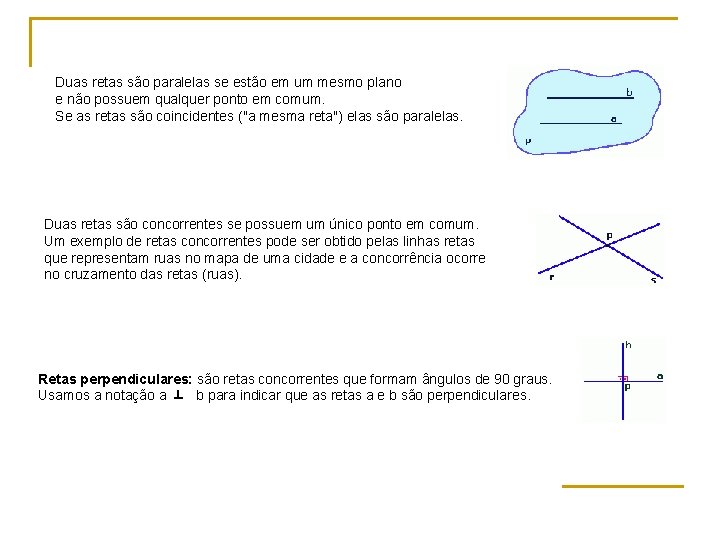 Retas paralelas Duas retas são paralelas se estão em um mesmo plano e não Retas paralelas Duas retas são paralelas se estão em um mesmo plano e não