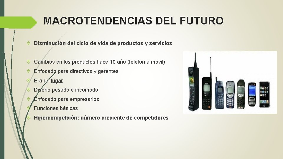 MACROTENDENCIAS DEL FUTURO Disminución del ciclo de vida de productos y servicios Cambios en