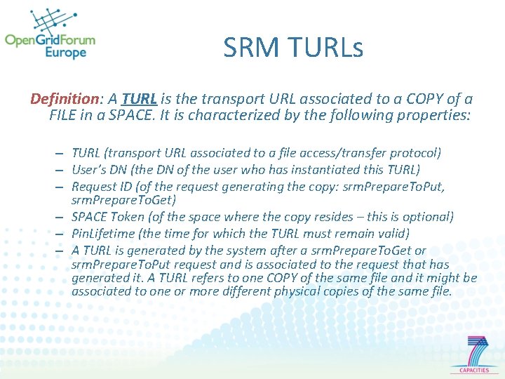 SRM TURLs Definition: Definition A TURL is the transport URL associated to a COPY