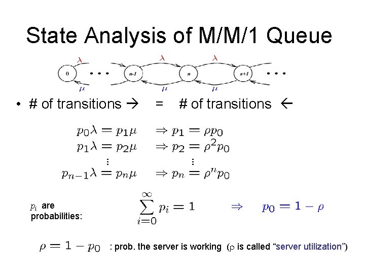 State Analysis of M/M/1 Queue • # of transitions = # of transitions pi