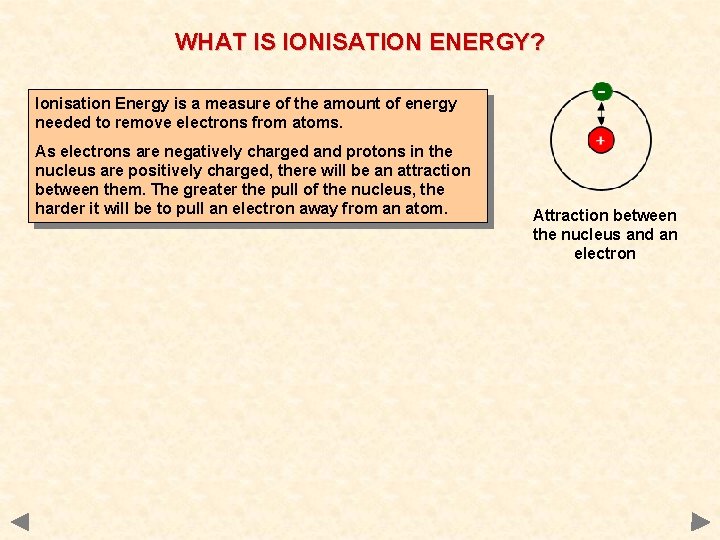 WHAT IS IONISATION ENERGY? Ionisation Energy is a measure of the amount of energy