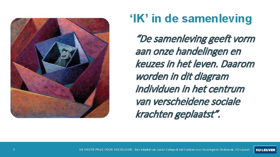 ‘IK’ in de samenleving “De samenleving geeft vorm aan onze handelingen en keuzes in