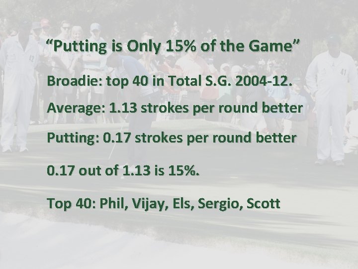 “Putting is Only 15% of the Game” Broadie: top 40 in Total S. G.