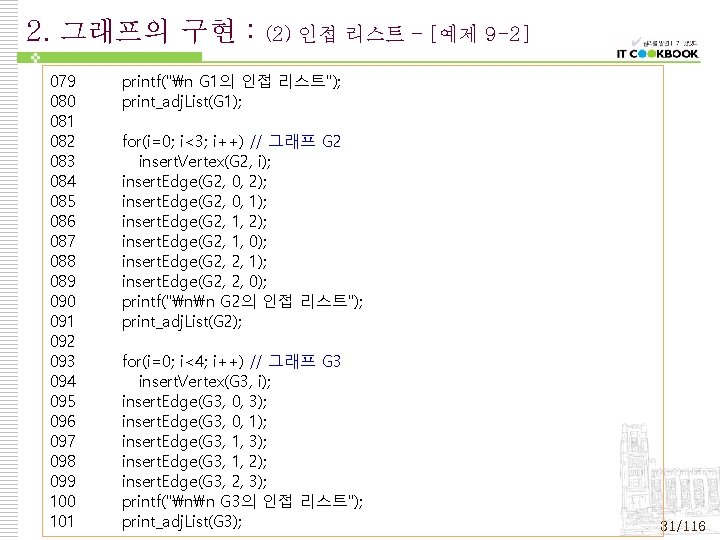 2. 그래프의 구현 : 079 080 081 082 083 084 085 086 087 088 2. 그래프의 구현 : 079 080 081 082 083 084 085 086 087 088