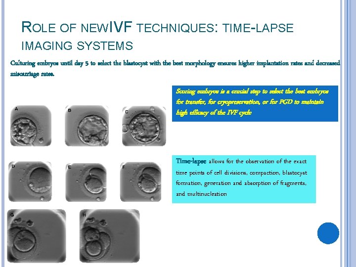 ROLE OF NEW IVF TECHNIQUES: TIME-LAPSE IMAGING SYSTEMS Culturing embryos until day 5 to