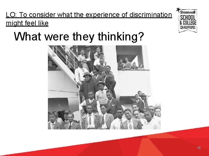LO: To consider what the experience of discrimination might feel like What were they LO: To consider what the experience of discrimination might feel like What were they