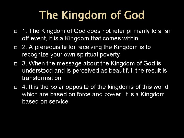 The Kingdom of God 1. The Kingdom of God does not refer primarily to The Kingdom of God 1. The Kingdom of God does not refer primarily to