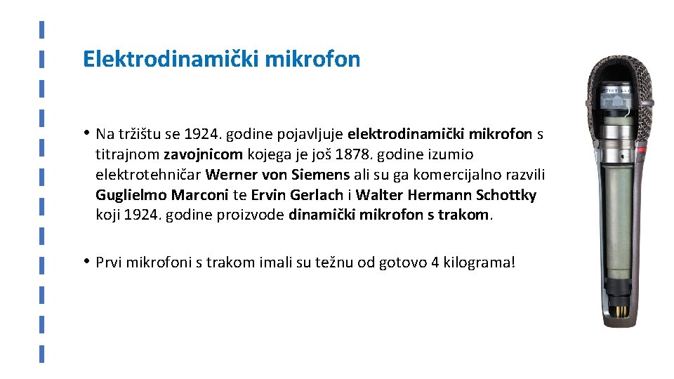 Elektrodinamički mikrofon • Na tržištu se 1924. godine pojavljuje elektrodinamički mikrofon s titrajnom zavojnicom