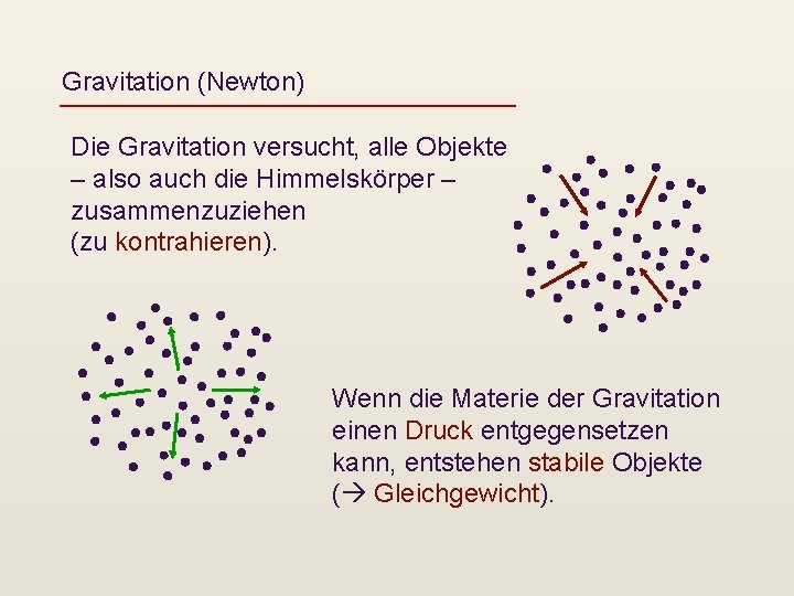 Gravitation (Newton) Die Gravitation versucht, alle Objekte – also auch die Himmelskörper – zusammenzuziehen