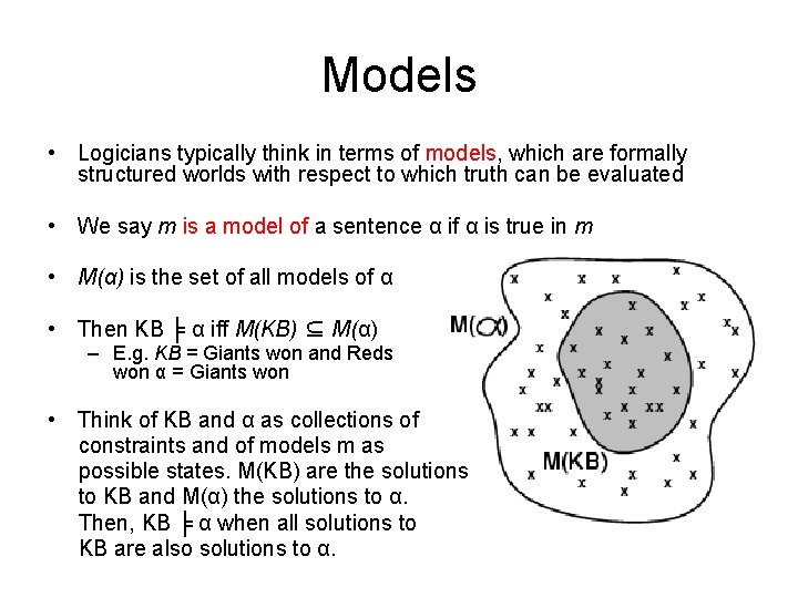 Models • Logicians typically think in terms of models, which are formally structured worlds