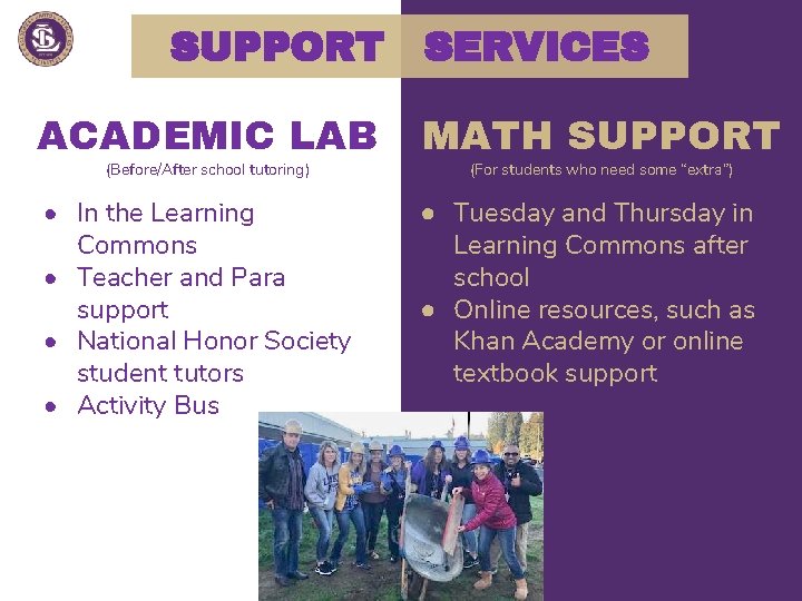 SUPPORT SERVICES ACADEMIC LAB MATH SUPPORT • In the Learning Commons • Teacher and