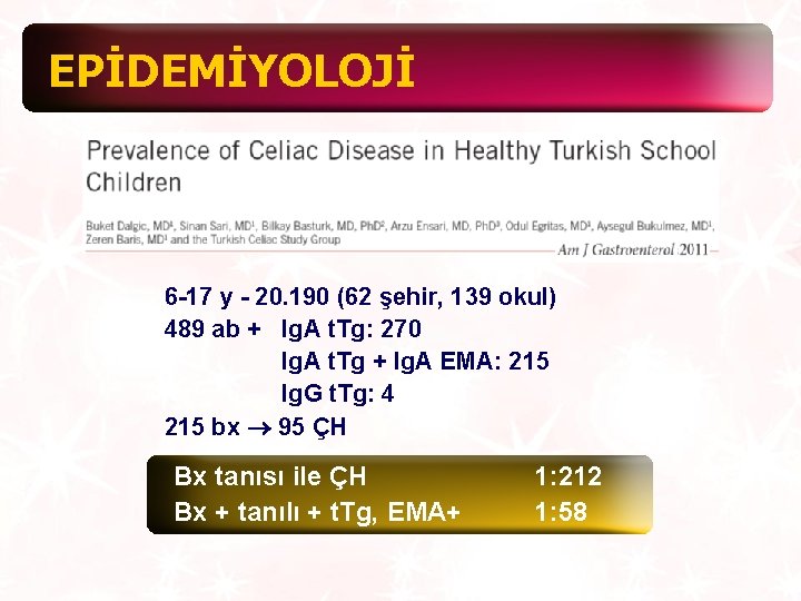 EPİDEMİYOLOJİ 6 -17 y - 20. 190 (62 şehir, 139 okul) 489 ab +