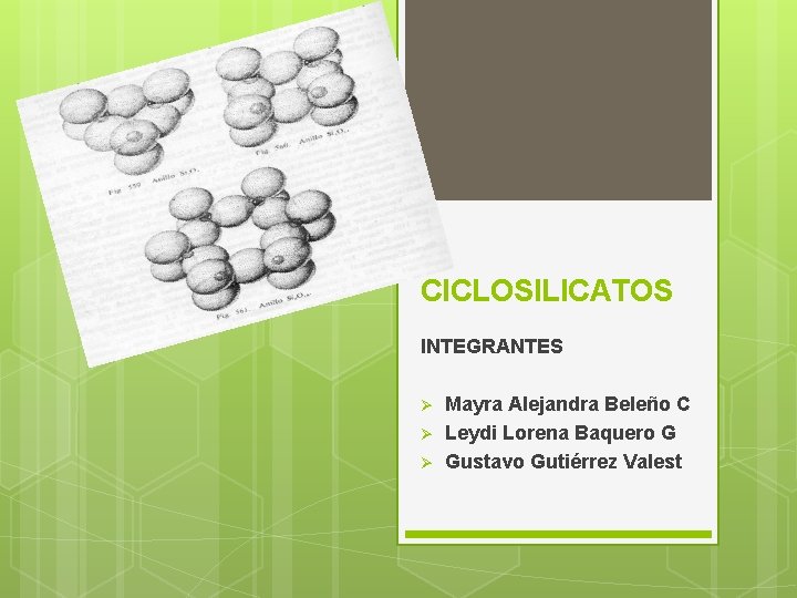 CICLOSILICATOS INTEGRANTES Ø Ø Ø Mayra Alejandra Beleño C Leydi Lorena Baquero G Gustavo