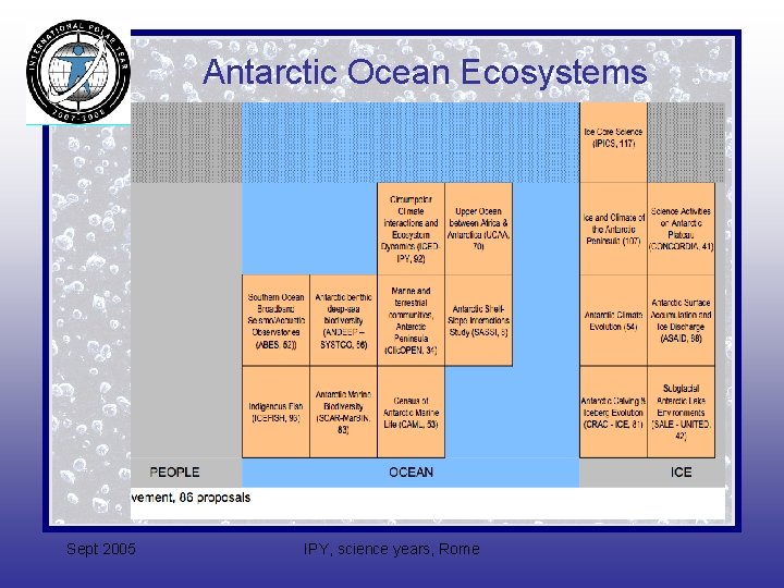 Antarctic Ocean Ecosystems Sept 2005 IPY, science years, Rome 