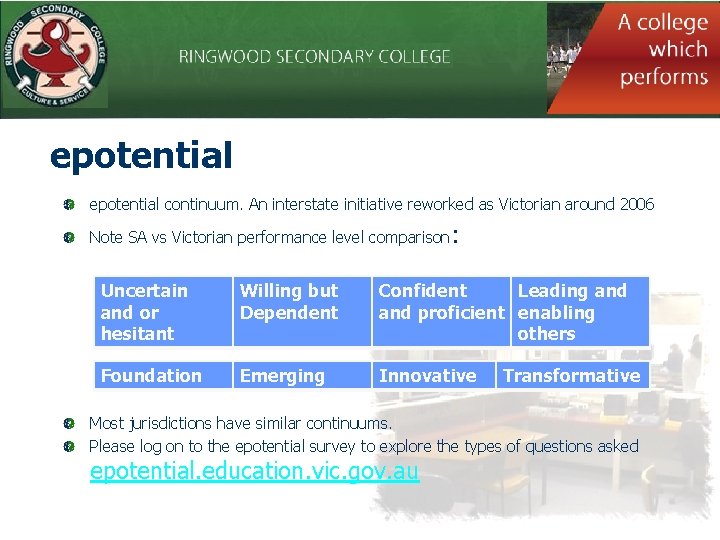 epotential continuum. An interstate initiative reworked as Victorian around 2006 Note SA vs Victorian